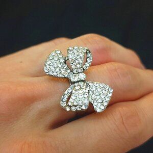 Vintage Crystal Bow Silver-Tone Ring